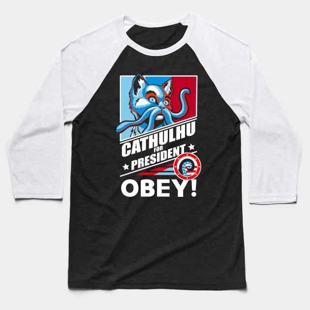 Cathulhu for President Baseball T-Shirt by RickThompson